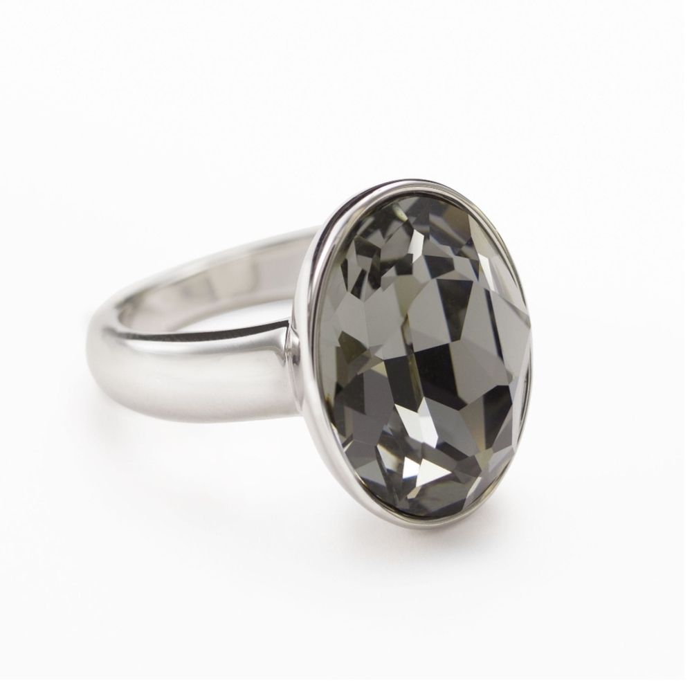 Touchstone Crystal Silver Ring with Dark Gem